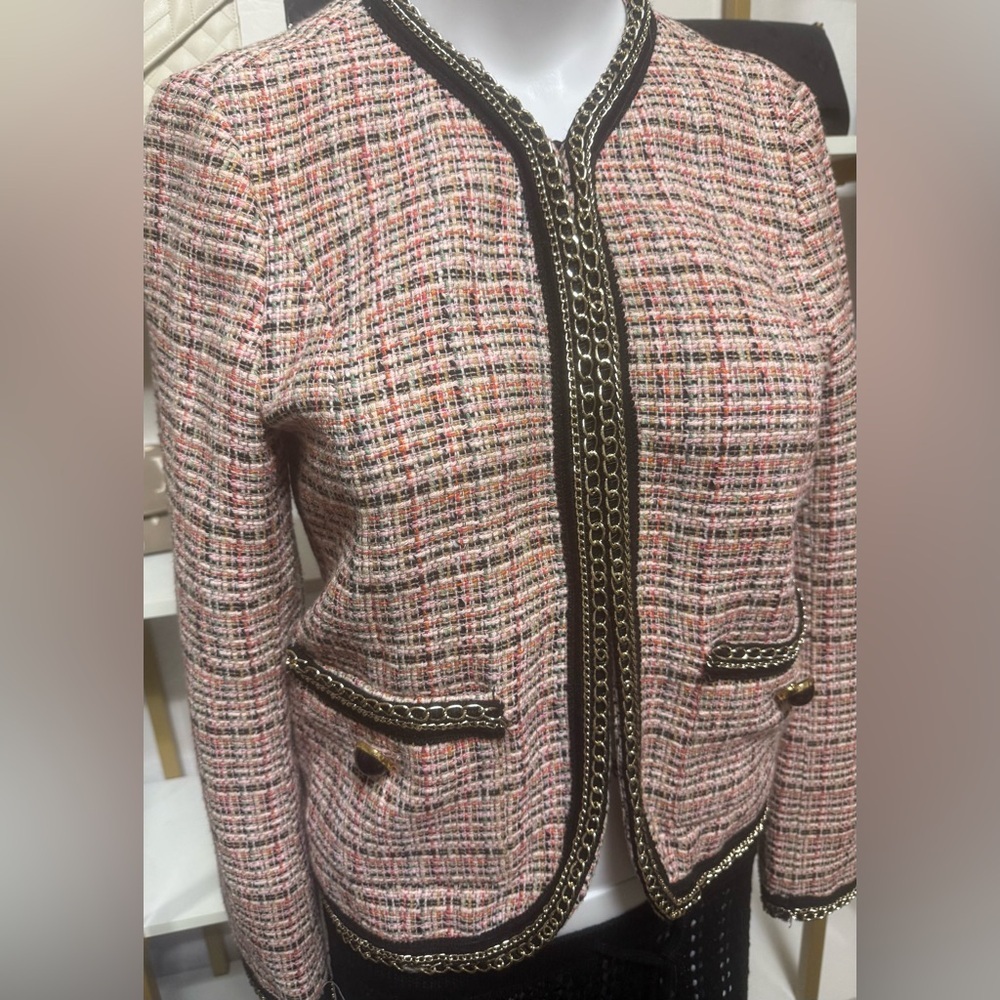 ZARA Tweed Gold Embellished Blazer Jacket